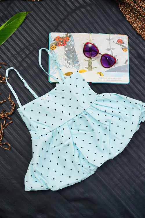 Blue Breeze Polka Dot Dress – Whimsical Charm & Summer Ease