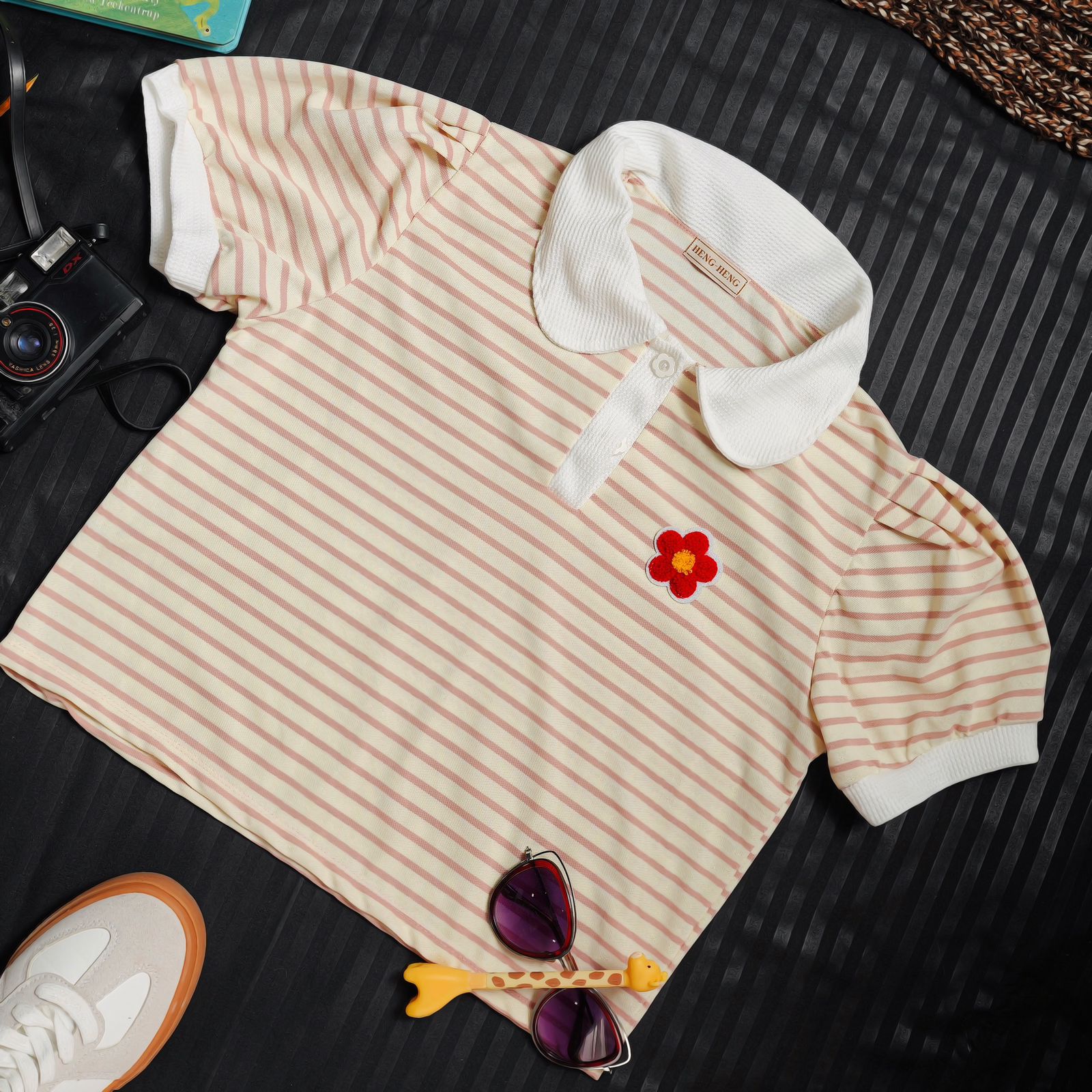 Blossom Stripe Polo Tee – Chic Comfort with a Pop of Personality