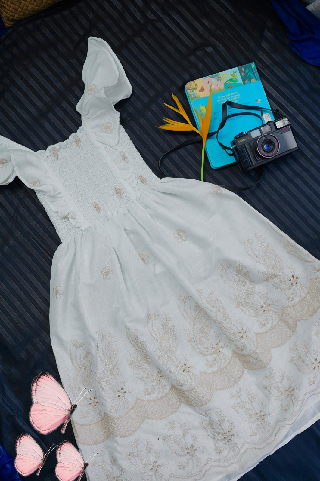 Elegance in Every Thread – White Embroidered Puff Sleeve Dress
