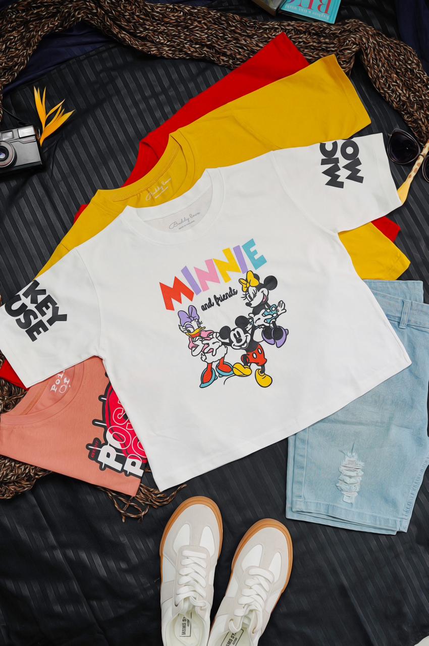 Minnie & Friends Graphic Crop Tee – Women’s Casual Style